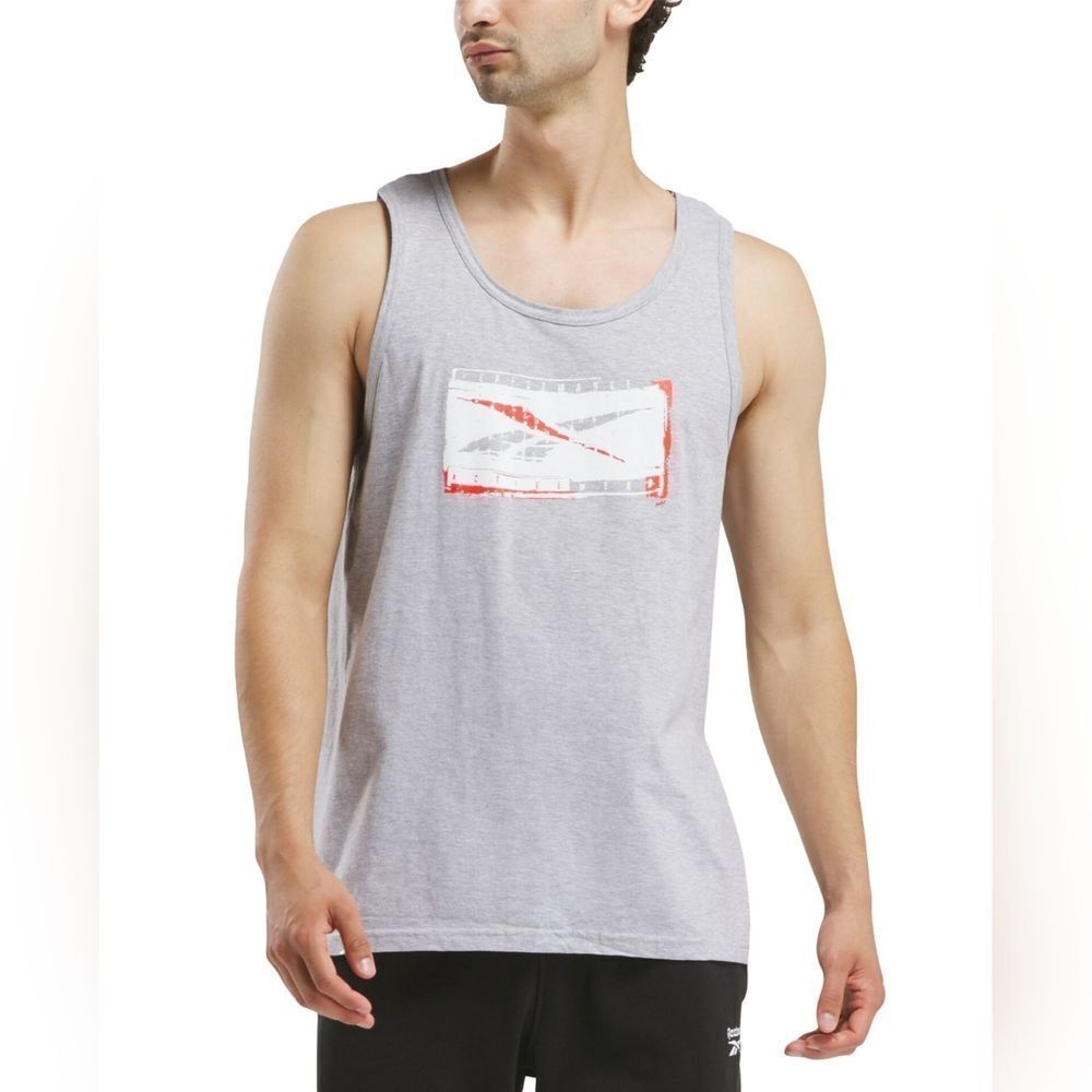 Reebok Men's Light Gray and Red Tank Top